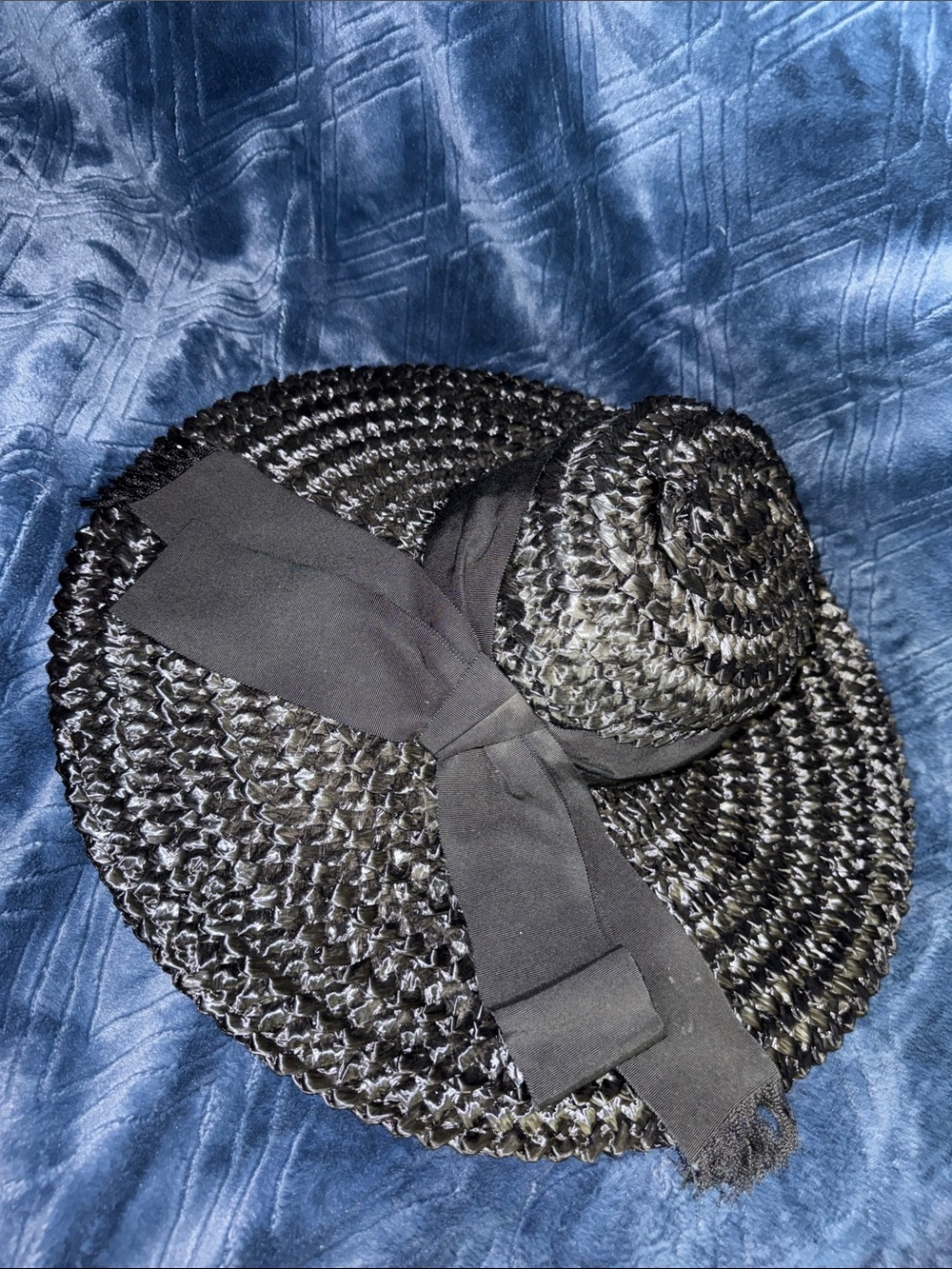 Vintage Lonette Originals Black Wide Brim Hat with Large Bow